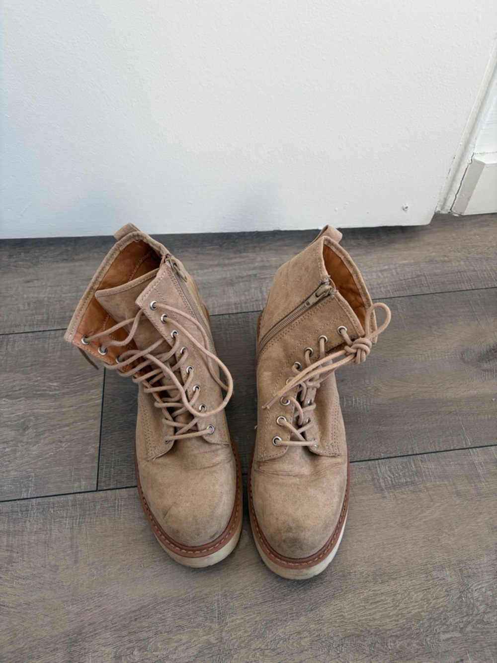 Steve Madden Tan Suede Lace-Up Combat Boots